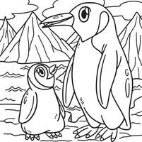 página para colorear de animales pingüinos para niños vector