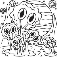 Alien In Space Coloring Page for Kids vector