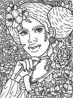 Lovely Afro American Girl Coloring Page for Kids vector