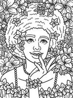 Afro American Flower Girl Coloring Page for Kids vector