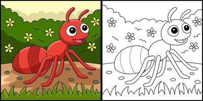 Ant Animal Coloring Page Colored Illustration vector