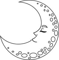 Sleeping Crescent Moon Isolated Coloring Page vector