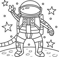 Astronaut Peace Sign Coloring Page for Kids vector