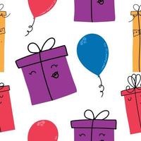 Seamless birthday pattern with cute surprise boxes. Vector illustration