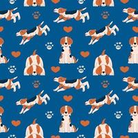 Seamless pattern with cheerful emotional beagle. Vector illustration in a flat style.