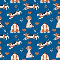 Seamless pattern with cheerful emotional beagle. Vector illustration in a flat style.