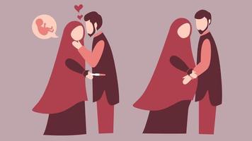 Pregnant Hijab Woman with Her Husband Free Vector