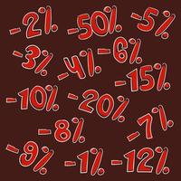 A set of red discount numbers on a burgundy background with percentages. Suitable for printing banners, leaflets, labels. A combination of discounts on goods. Numbers and percentages. vector