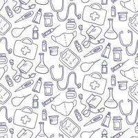 A pattern with medical instruments in the style of hand-sketching. Contour drawing of medical instruments. Background for printing on paper packaging, textiles. vector