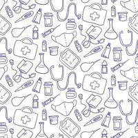 A pattern with medical instruments in the style of hand-sketching. Contour drawing of medical instruments. Background for printing on paper packaging, textiles. vector