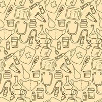 A pattern with medical equipment in the style of hand-sketching. Contour drawing of medical instruments. Background for printing on paper packaging, textiles. vector