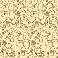 un patrón con equipo médico al estilo de dibujo a mano. dibujo de contorno de instrumentos médicos. fondo para imprimir en envases de papel, textiles. vector