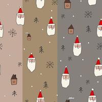 Seamless pattern with the image of Santa, houses, forest elements and hand-drawn figures. Baby texture. Great for vector illustration of fabric, textiles
