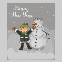 feliz navidad, postales con niños que disfrutan de las vacaciones navideñas en un clima nevado con un paisaje invernal. los niños se divierten y juegan con la nieve y en la nieve. vector