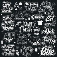 A set of Christmas quotes sayings and phrases typography handwritten set of vector collection. A set of stickers in COLOR AND BLACK AND WHITE