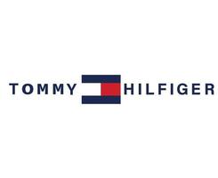 logotipo de tommy hilfiger símbolo rojo y azul con nombre icono de diseño de ropa ilustración de vector de fútbol abstracto con fondo blanco