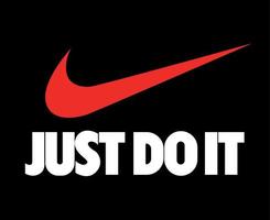 Nike logo rojo y solo hazlo símbolo blanco ropa diseño icono abstracto fútbol vector ilustración con fondo negro