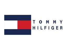 tommy hilfiger ropa logotipo símbolo rojo y azul con nombre diseño icono abstracto fútbol vector ilustración con fondo blanco