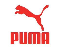 logotipo de puma símbolo rojo con nombre icono de diseño de ropa ilustración de vector de fútbol abstracto con fondo blanco