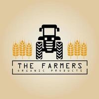 this image in light brown background is an emblem style logo of a tractor in retro rustic vintage classic style that can be used for agriculture farm related company or product vector