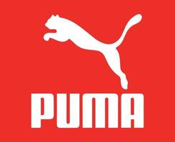 logotipo de puma símbolo blanco con nombre icono de diseño de ropa ilustración de vector de fútbol abstracto con fondo rojo
