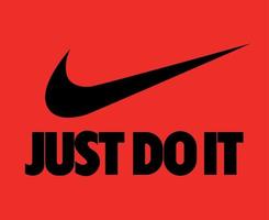 Nike Logo And Just Do It Symbol Black Clothes Design Icon Abstract football Vector Illustration With Red Background