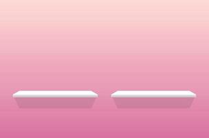 Front view of empty shelf with pink wall background with modern minimalist concept. Vector illustration template