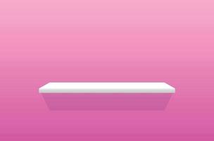 Front view of empty shelf with pink wall background with modern minimalist concept. Vector illustration template