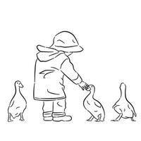 a little boy with some ducklings vector