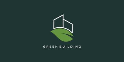 Green building logo design with creative line style Premium Vector