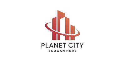 Planet city logo design template with unique concept vector