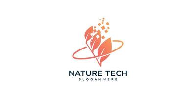 Nature logo design with modern technology style Premium Vector