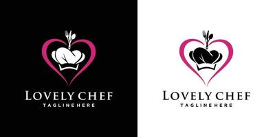 diseño de logotipo de chef y corazón para negocios con elemento creativo vector
