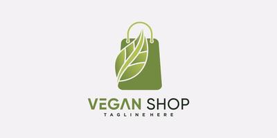 Vegan shop icon logo for business company with creative concept Premium Vector