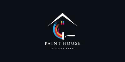 icono de renovación del diseño del logotipo de la casa de pintura, icono de servicios de pintura, vector premium único y a todo color