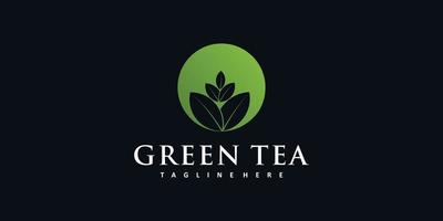 Green herbal tea logo design Premium Vector