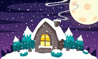 Winter Scene With A Small House vector