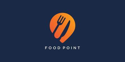 Food point logo design with creative pin location concept Premium Vector