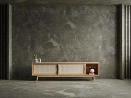 Cabinet for tv in interior room on concrete wall background,minimal design. photo