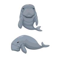 Dugong marine mammal animal set illustration vector