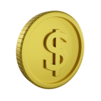 Icono de moneda de dólar de vista frontal de renderizado 3D sobre fondo transparente png