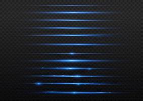 Set of blue horizontal highlights. Laser beams, horizontal beams of light. Beautiful light reflections. Glowing stripes on a light background. Glowing abstract sparkling background. vector