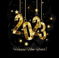 Diseño de fondo de feliz año nuevo 2023. postal, pancarta, cartel. ilustración vectorial.deseándole feliz año nuevo 2021 líneas, letras escritas a mano, tipografía, diseño, brillante, oro, estrella. vector