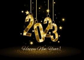 2023 Happy New Year background design. Postcard, banner, poster. Vector Illustration.Wishing you Happy New Year 2021 lines, handwritten lettering, typography, design, sparkling, gold, star.