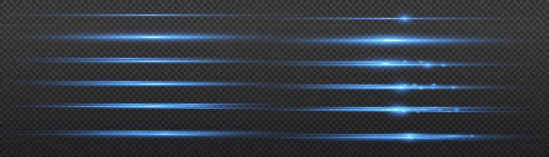 Set of blue horizontal highlights. Laser beams, horizontal beams of light. Beautiful light reflections. Glowing stripes on a light background. Glowing abstract sparkling background.
