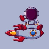 lindo astronauta sentado en la ilustración de vector de dibujos animados de cohetes. icono de estilo de dibujos animados o vector de carácter de mascota.