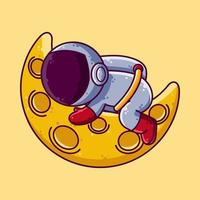 lindo astronauta durmiendo en la ilustración vectorial de dibujos animados de la luna. icono de estilo de dibujos animados o vector de carácter de mascota.