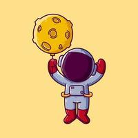 lindo astronauta volando con ilustración de vector de dibujos animados de globo de luna. icono de estilo de dibujos animados o vector de carácter de mascota.