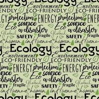 Background of words related to the topic of ecology. Text on a green background based on an eco-theme. For printing packaging, textiles, banners, leaflets, labels. vector