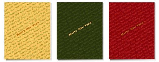 un conjunto de tarjetas simples de feliz año nuevo en diferentes colores. texto en el fondo. vector